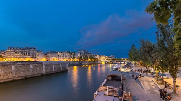 Nézd Pont Tournelle Szajna Nap Éjjel Átmenet Timelapse Töltésen Híd — Stock Fotó