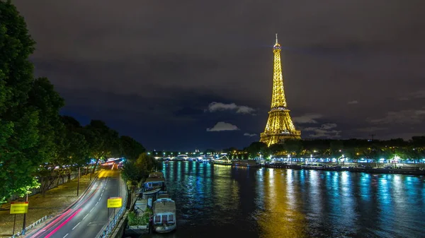 Champ Mars Bahçeleri Trocadero Bağlayan Köprü Jena Gece Timelapse Hyperlapse — Stok fotoğraf