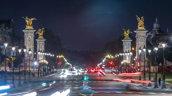 Vista Avenue Marechal Gallieni Con Timelapse Tráfico Iluminación Nocturna Avenue —  Fotos de Stock