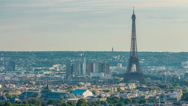 Eyfel Kulesi Fransa Ile Paris Timelapse Panoraması Kutsal Kalp Bazilikası — Stok fotoğraf