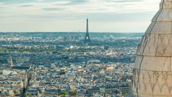 Панорама Timelapse Парижа Ейфелевої Вежі Франції Вид Зверху Від Священне — стокове фото