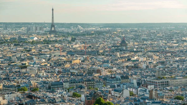 Eyfel Kulesi Fransa Ile Paris Timelapse Panoraması Kutsal Kalp Bazilikası — Stok fotoğraf