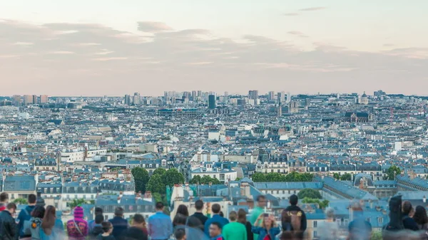 Панорама Парижа Толпой Смотровой Площадке Перед Закатом Франция Вид Сверху — стоковое фото