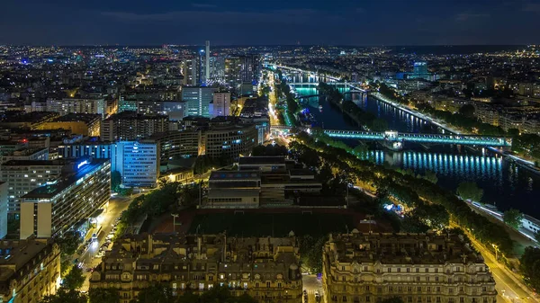 Aerial Night Timelapse Vista Cidade Paris Rio Sena Filmado Topo — Fotografia de Stock