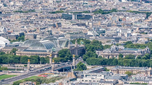 Top View Paris Skyline Timelapse Main Landmarks European Megapolis Bridge — Stock Photo, Image