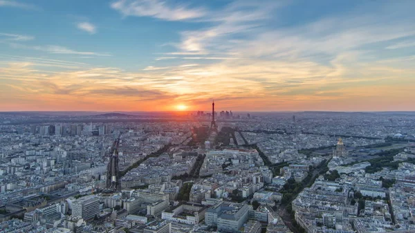 Panorama Von Paris Zeitraffer Bei Sonnenuntergang Blick Auf Den Eiffelturm — Stockfoto