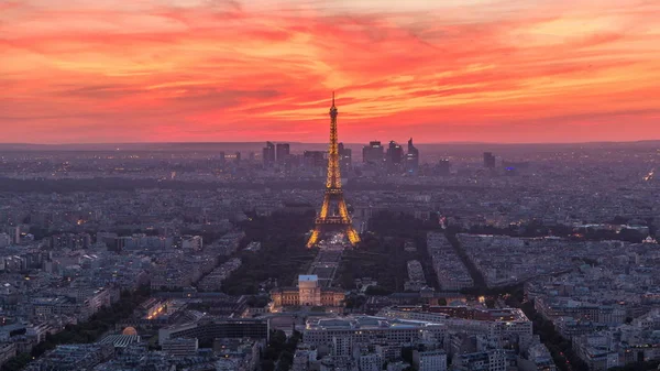 Panorama París Después Puesta Del Sol Día Noche Timelapse Transición — Foto de Stock
