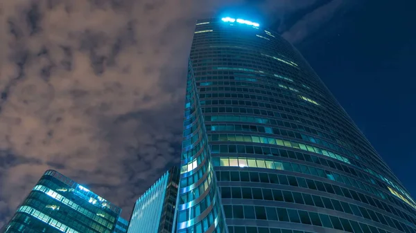 Panoráma Města Paříž Moderní Budovy Obchodní Čtvrti Défense Timelapse Noci — Stock fotografie