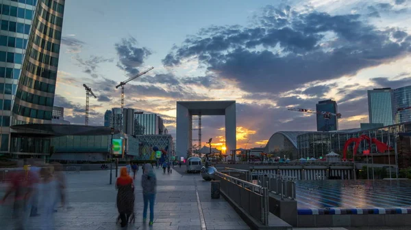 Skyscrapers Defense Timelapse Hyperlapse Sunset Сучасний Бізнес Житловий Район Передмісті — стокове фото