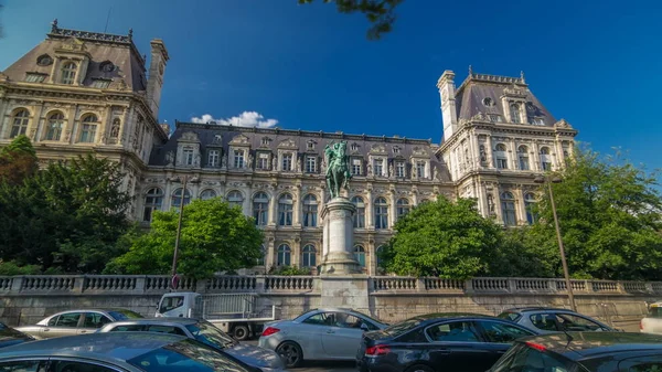 Estátua Bronze Etienne Marcel Orgulhosamente Lado Hiperlapso Temporal Hotel Ville — Fotografia de Stock