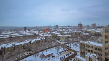 Kharkiv Şehir timelapse kış, yukarıda. Ukrayna.