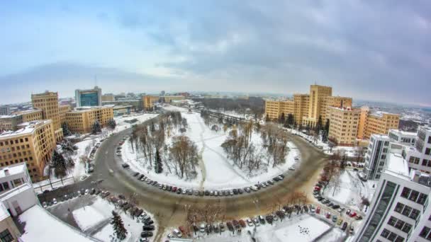 Kharkiv Şehir akşam timelapse yukarıda. Ukrayna. — Stok video