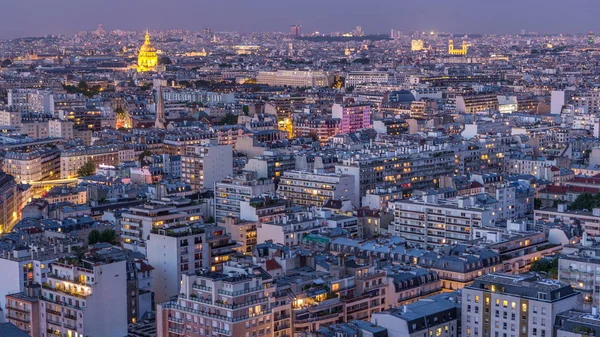 Luchtpanorama Boven Huizen Daken Een Parijs Dag Tot Nacht Overgang — Stockfoto