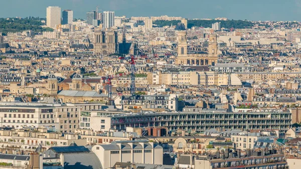 ภาพพาโนรามาทางอากาศเหน านบนหล งคาในช วงเวลาของปาร มมองตอนเย Notre Dame Paris และ Saint — ภาพถ่ายสต็อก