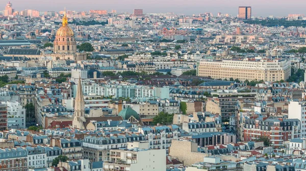 Hava Panorama Yukarıdaki Gece Geçiş Timelapse Bir Paris Gün Içinde — Stok fotoğraf