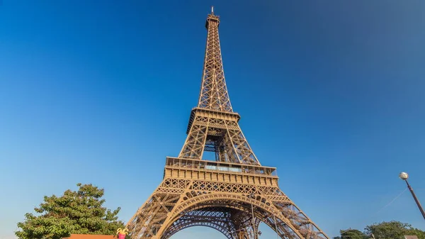 Torre Eiffel Com Luz Quente Durante Pôr Sol Timelapse Hyperlapse — Fotografia de Stock