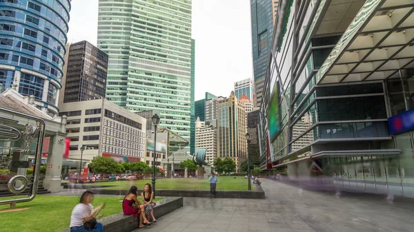 Gökdelen Raffles Place Singapore Finans Merkezi Timelapse Hyperlapse Kuleleri Yeşil — Stok fotoğraf
