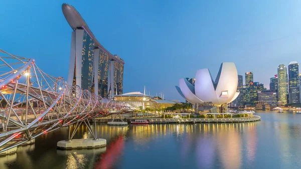 Över Helix Bron Singapore Dag Till Natt Övergång Timelapse Med — Stockfoto