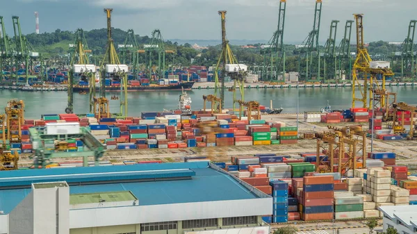 Commercial Port Singapore Timelapse Bird Eye Panoramic Aerial View Busiest — Stock Photo, Image