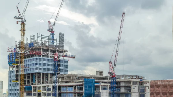 Singapur Timelapse Modern Bir Gökdelen Inşaat Alanında Havadan Görünümü Yukarıdaki — Stok fotoğraf