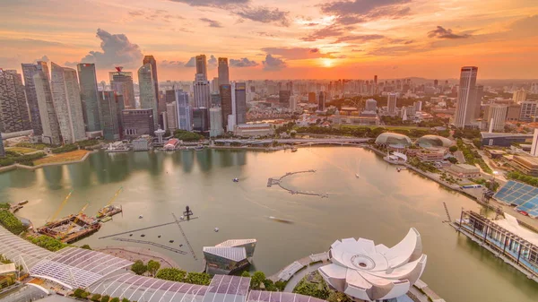 Panorama Över Singapore Marina Bay Med Financial District Skyskrapor Solnedgången — Stockfoto