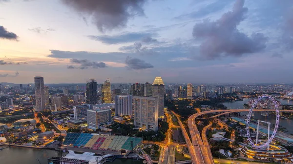 Skyline Сінгапуру Відомих Пороми Колесо Singapore День Щоб Перехід Timelapse — стокове фото