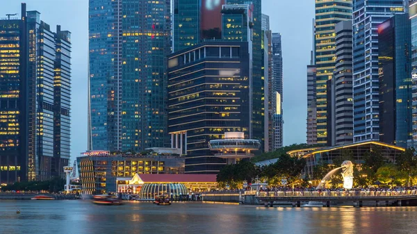 Fantastisk Twilight Utsikt Över Singapore City Stadsbild Skyskrapor Dag Till — Stockfoto