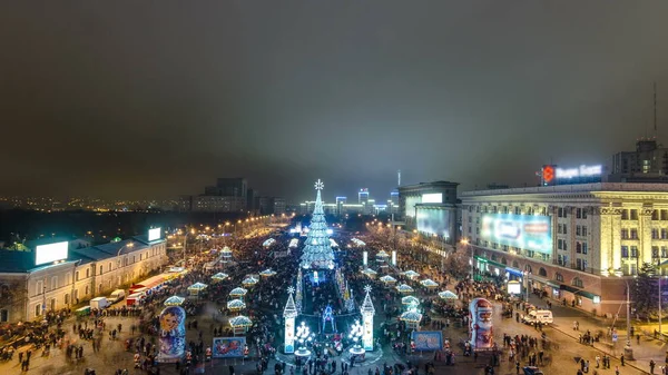 Kharkov Ukrayna Aralık 2015 Noel Ağacı Timelapse Havai Fişek Kharkov — Stok fotoğraf