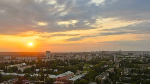 Kharkiv Staden Från Ovan Sunset Timelapse Flygfoto Över Centrum Och — Stockfoto