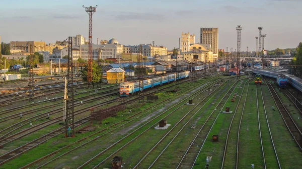 Building Southern Railway Station Trains Platforms Timelapse Kharkiv Ukraine Aerial — Stock Photo, Image