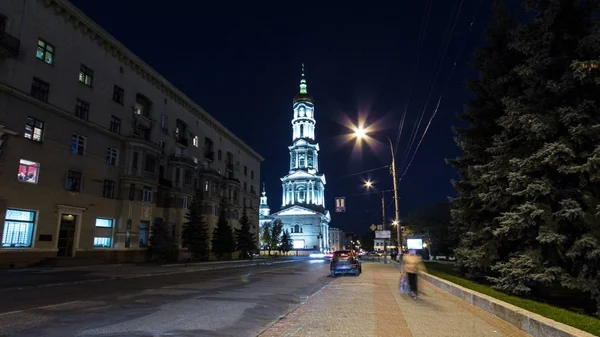 Torre Sineira Catedral Assunção Uspenskiy Sobor Noite Timelapse Hyperlapse Salão — Fotografia de Stock