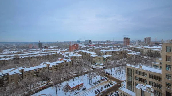 Kharkiv Cidade Cima Timelapse Inverno Vista Aérea Centro Cidade Bairros — Fotografia de Stock