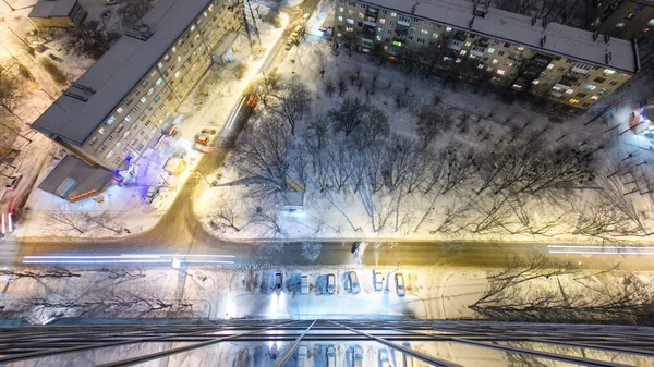 Miasta Góry Timelapse Nocy Zimie Widok Lotu Ptaka Centrum Miasta — Zdjęcie stockowe