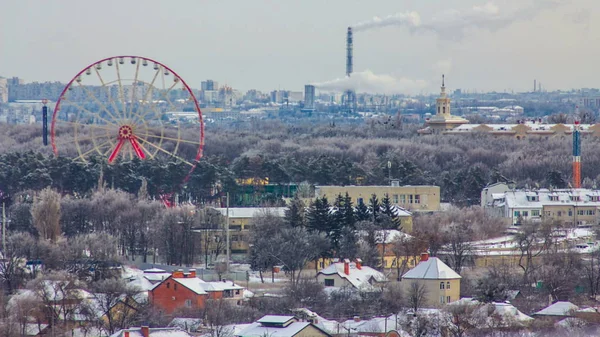 Charkov Stad Timelapse Winter Luchtfoto Van Het Centrum Woonwijken Met — Stockfoto