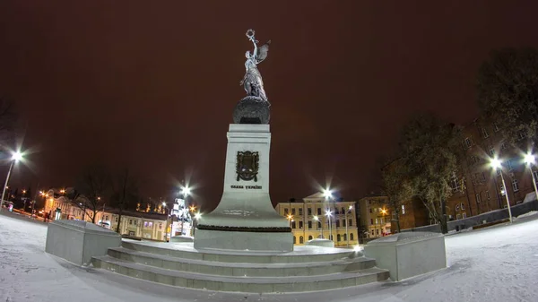 Monumento Independencia Invierno Noche Timelapse Hiperlapso Nika Diosa Sobre Bola — Foto de Stock
