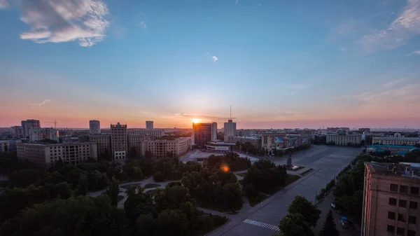 Kharkiv City Sunrise Timelapse Aerial View City Center Freedom Square — Stock Photo, Image