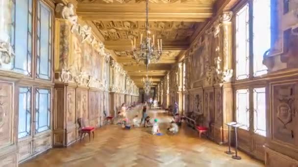 Interiores Detalhes Arquitetônicos Hiperlapso Temporal Chateau Fontainebleau Casa Dos Reis — Vídeo de Stock