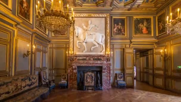 Εσωτερικοί Χώροι Και Αρχιτεκτονικές Λεπτομέρειες Του Chateau Fontainebleau Timelapse Hyperlapse — Αρχείο Βίντεο