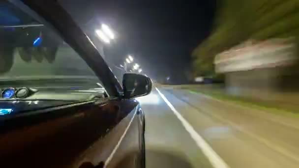 Drivelapse from Side of Car moving on a night highway timelapse hyperlapse — Stock Video