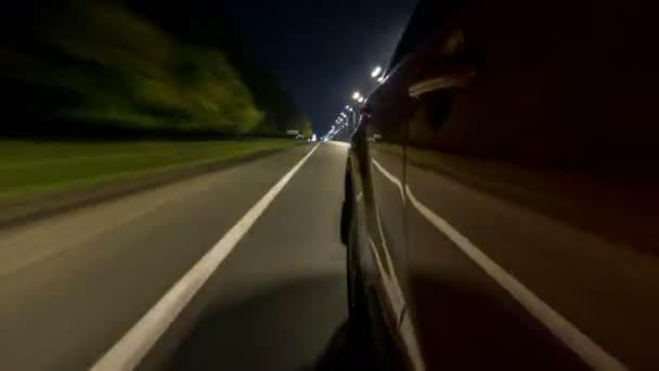 Drivelapse Från Sidan Bilen Flytta Natt Highway Timelapse Hyperlapse Vägen — Stockvideo