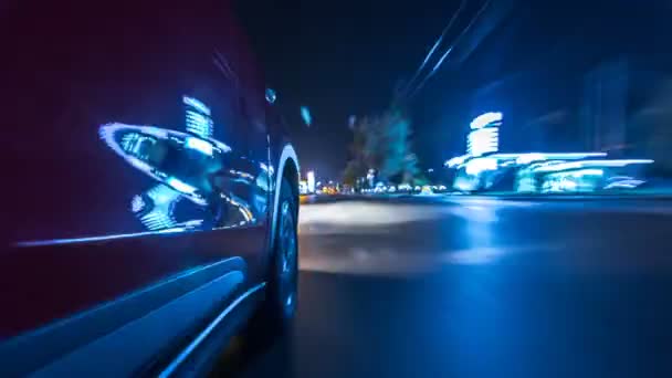 Drivelapse Lado Carro Movimento Uma Estrada Noturna Timelapse Hiperlapse Estrada — Vídeo de Stock