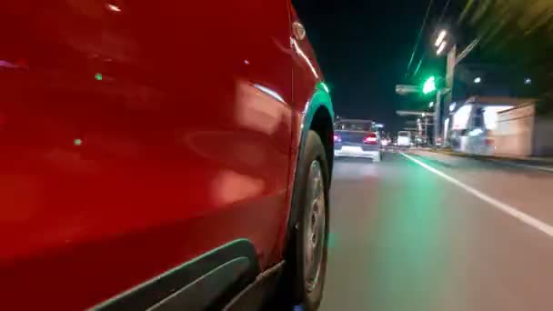 Drivelapse Стороны Быстрой Машины Движется Ночному Проспекту Городе Timelapse Гиперлапс — стоковое видео