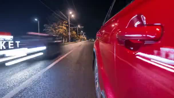 Drivelapse 市微速度撮影 hyperlapse の夜アベニューに移動車の側から — ストック動画