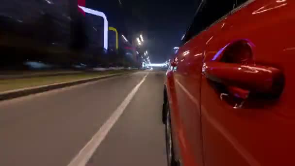 Drivelapse 市タイムラプス hyperlapse の夜アベニューで高速運転から都市を見る — ストック動画