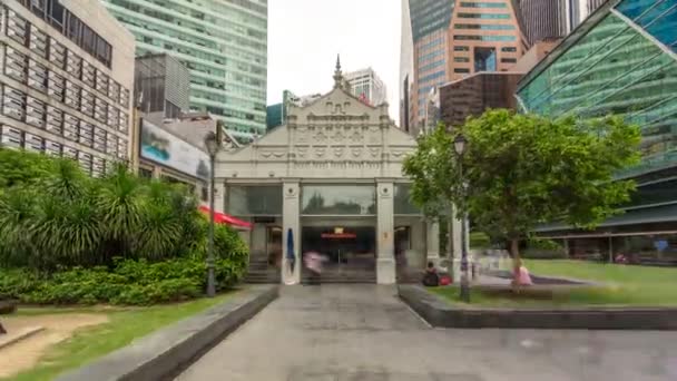 Torres de rascacielos en Raffles Place en Singapur Centro Financiero timelapse hyperlapse — Vídeos de Stock