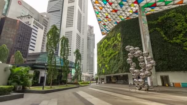 Torres de rascacielos en Raffles Place en Singapur Centro Financiero timelapse hyperlapse — Vídeos de Stock