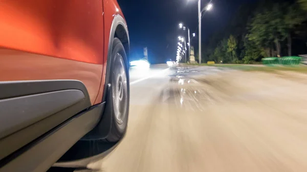 Drivelapse Side Car Moving Night Highway Timelapse Hyperlapse Road Lights — Stock Photo, Image