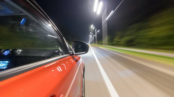 Drivelapse Side Car Moving Night Highway Timelapse Hyperlapse Road Lights — Stock Photo, Image