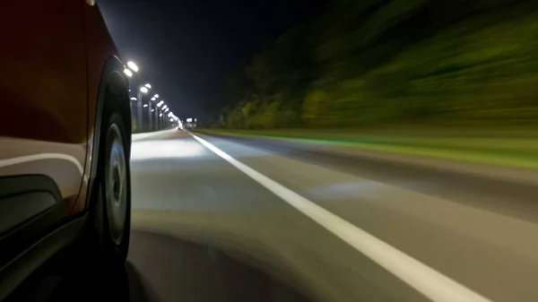 Drivelapse Side Car Moving Night Highway Timelapse Hyperlapse Road Lights — Stock Photo, Image