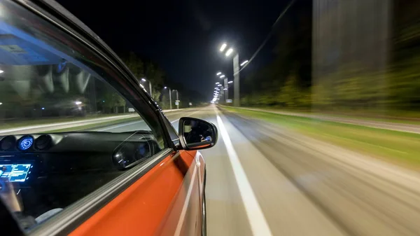 Drivelapse Side Car Moving Night Highway Timelapse Hyperlapse Road Lights — Stock Photo, Image